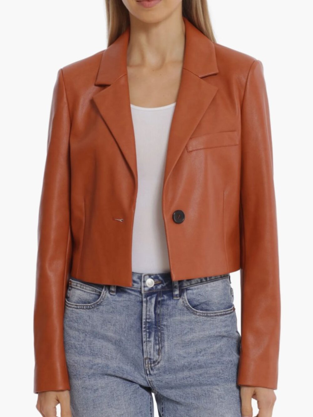 Avec Les Filles Cognac Faux Leather Crop Blazer S